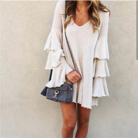 Free People fp beach Seashore Ruffle Bell Sleeve Mini Dress - Picture 2 of 6